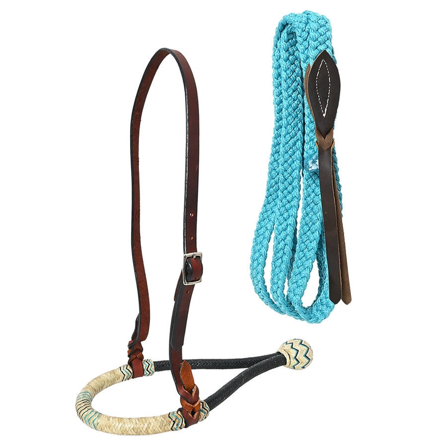 Hilason Western Horse Beautiful Noseband Tack Genuine Leather Reins with Bosal Set - Uhorse