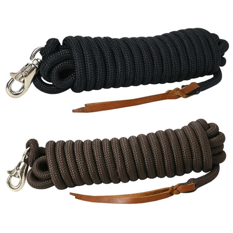 14 ft & 25 ft. Hilason Western Horse Nylon Lead Rope w/ snap and Latigo Ends Black & Brown | Lead Rope for Horses