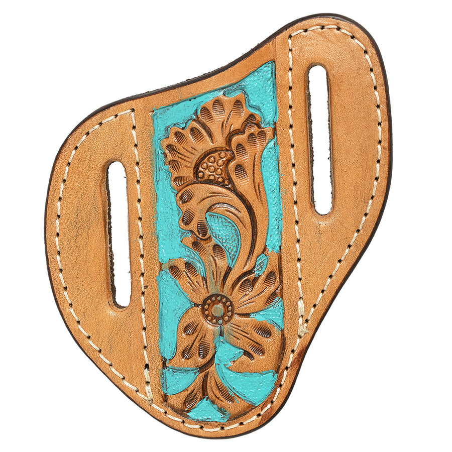 Large Hilason Western Horse Geniune Leather Floral Design Knife Holder Tan - Uhorse