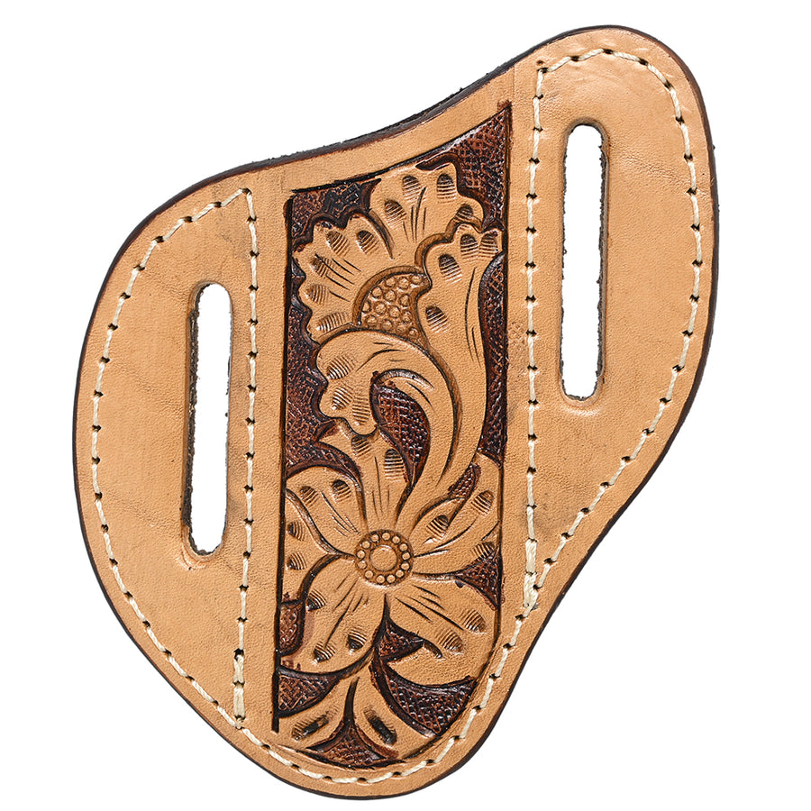 Large Hilason Western Horse Geniune Leather Floral Design Knife Holder Tan - Uhorse