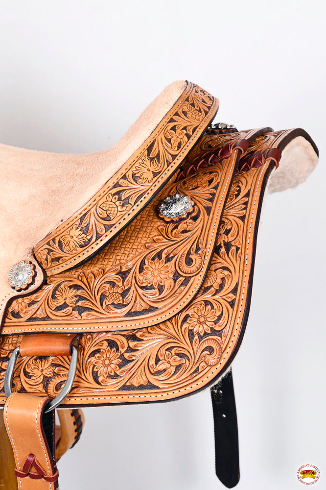 HILASON Western Horse Trail Show Saddle Synthetic Pleasure Riding | Hand Tooled Ranch roping Leather For Horses