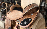 Hilason Western Horse Flex Tree Floral Barrel Trail  Hand Tooled American Leather Saddle Tan
