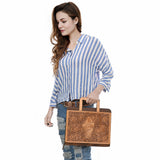 American Darling Briefcase Hand Tooled Genuine Leather Women Bag Western Handbag Purse