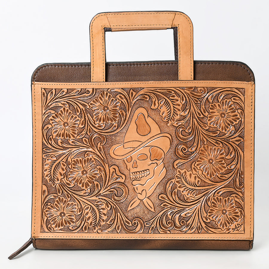 American Darling Western Briefcase Bag Hand Tooled Floral Carved Genuine Leather Office Organizer 10.5in (H) X 13in (W) X 1.5in (D)