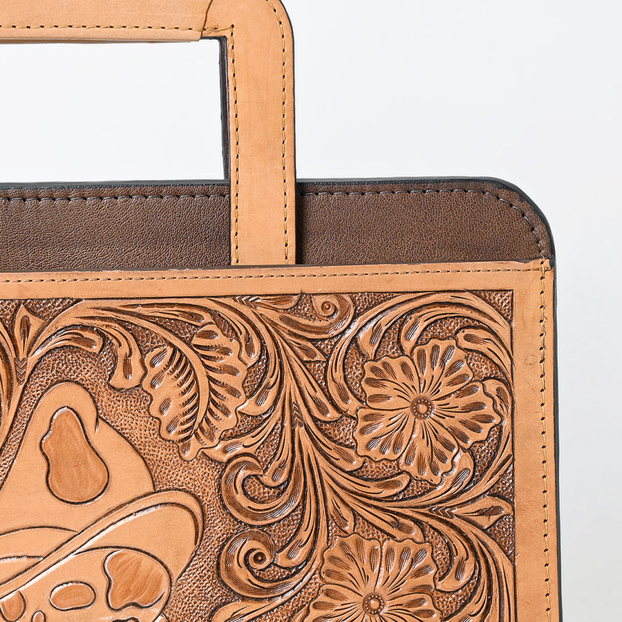 American Darling Western Briefcase Bag Hand Tooled Floral Carved Genuine Leather Office Organizer 10.5in (H) X 13in (W) X 1.5in (D)