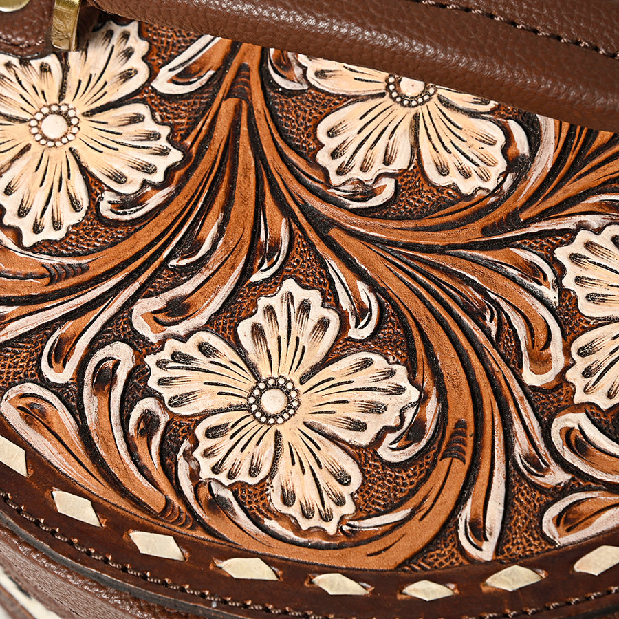 American Darling Western Leather Jewelry Case - Hand Tooled Floral Carved Full Grain Vegetable-Tanned Hair-On Cowhide Organizer