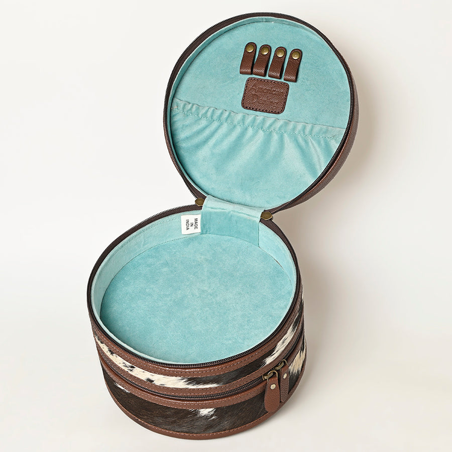 American Darling Western Leather Jewelry Case - Hand Tooled Floral Carved Full Grain Vegetable-Tanned Hair-On Cowhide Organizer