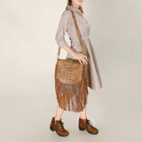 American Darling Western Leather Messenger Bag - Eco-Friendly Vegetable Tanned Full Grain Leather Fringe Purse with YKK Zipper