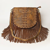 American Darling Western Leather Messenger Bag - Eco-Friendly Vegetable Tanned Full Grain Leather Fringe Purse with YKK Zipper