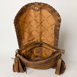 American Darling Western Leather Messenger Bag - Eco-Friendly Vegetable Tanned Full Grain Leather Fringe Purse with YKK Zipper