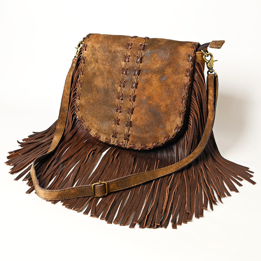American Darling Western Leather Messenger Bag with Fringes Full Grain - Uhorse