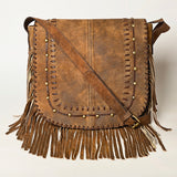 American Darling Western Leather Cross body Bag - Eco-Friendly Vegetable Tanned Full Grain Leather Braided Fringe Purse YKK Zipper