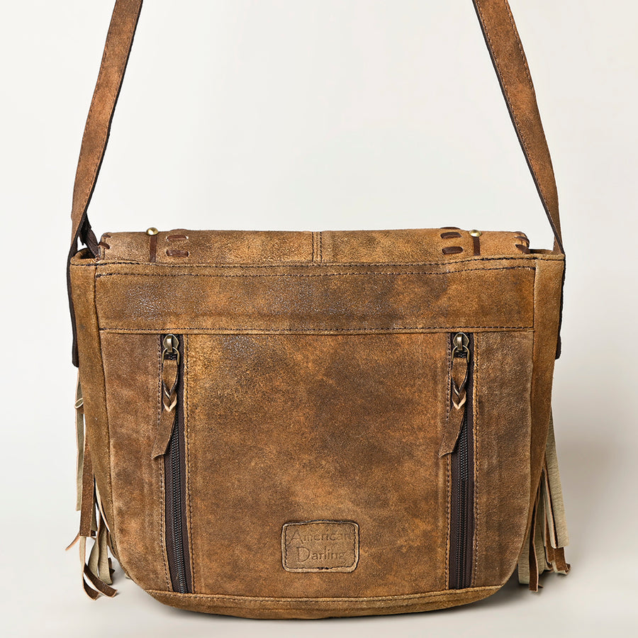 American Darling Western Leather Cross body Bag - Eco-Friendly Vegetable Tanned Full Grain Leather Braided Fringe Purse YKK Zipper