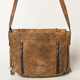 American Darling Western Leather Cross body Bag - Eco-Friendly Vegetable Tanned Full Grain Leather Braided Fringe Purse YKK Zipper
