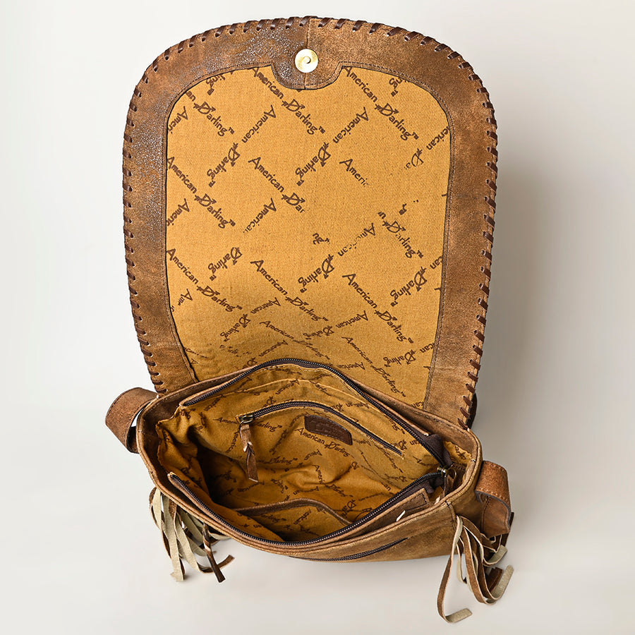 American Darling Western Leather Cross body Bag - Eco-Friendly Vegetable Tanned Full Grain Leather Braided Fringe Purse YKK Zipper