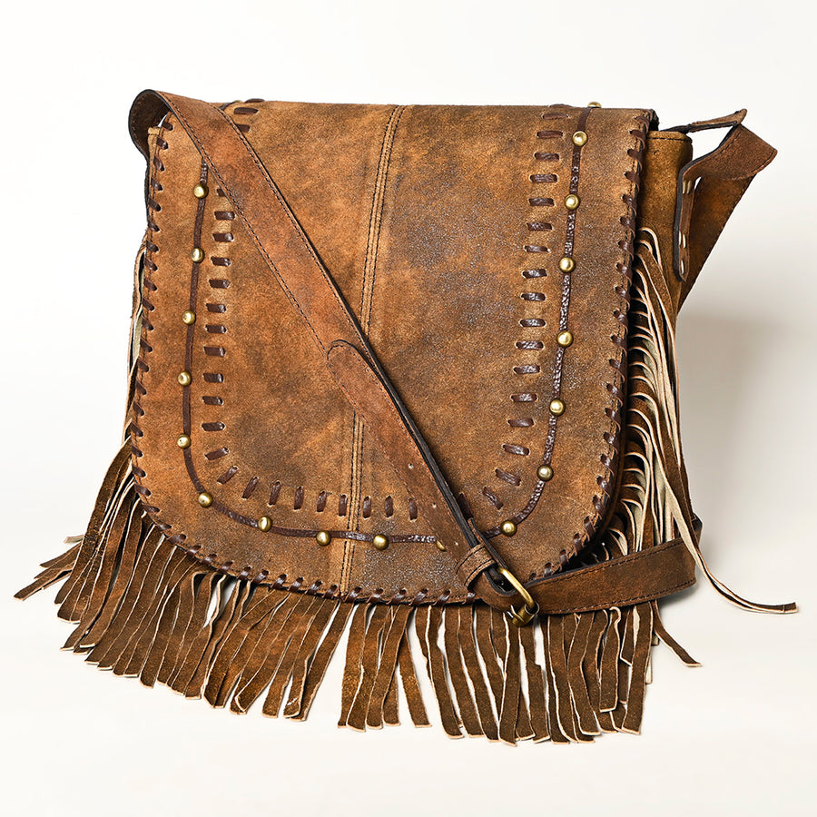 American Darling Western Leather Cross body Bag Braided Fringe Genuine Leather - Uhorse