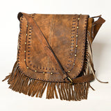 American Darling Western Leather Cross body Bag Braided Fringe Genuine Leather - Uhorse
