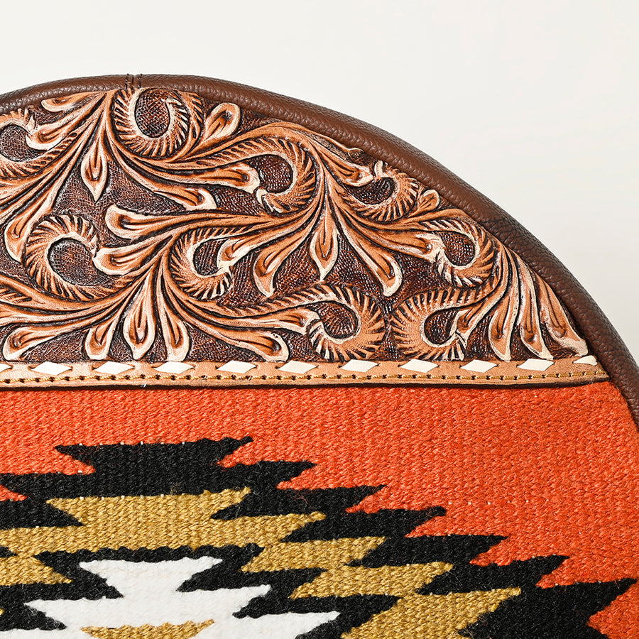 American Darling Hand Woven Saddle Blanket Canteen Bag Hand Tooled Leather Fringes Vegetable-Tanned Genuine Leather Western Crossbody YKK Zipper