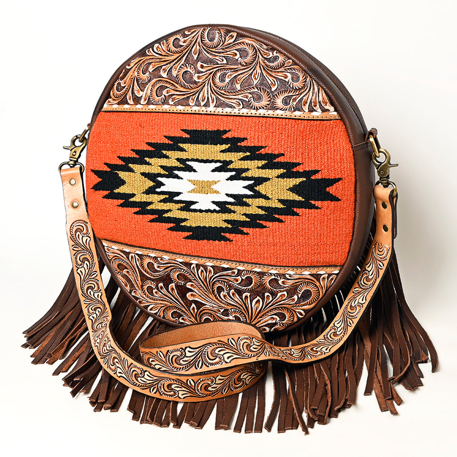 American Darling Hand Woven Saddle Blanket Canteen Bag Leather Fringes - Uhorse