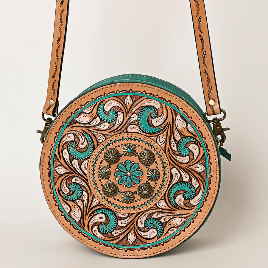 American Darling Hand Tooled Floral Carved Canteen Bag Eco-Friendly Vegetable-Tanned Genuine Leather Western Crossbody YKK Zipper
