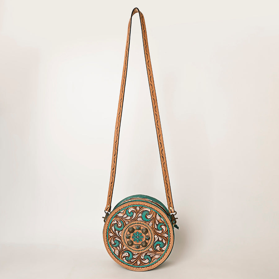 American Darling Hand Tooled Floral Carved Canteen Bag Eco-Friendly Vegetable-Tanned Genuine Leather Western Crossbody YKK Zipper
