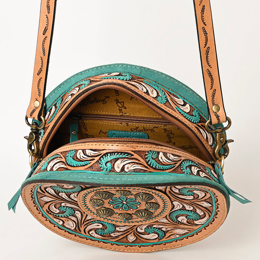 American Darling Hand Tooled Floral Carved Canteen Bag Eco-Friendly Vegetable-Tanned Genuine Leather Western Crossbody YKK Zipper