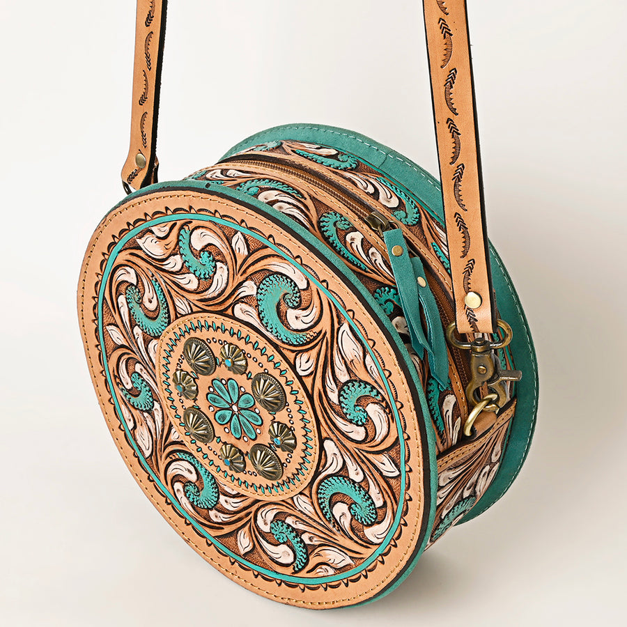 American Darling Hand Tooled Floral Carved Leather Western Canteen Bag - Uhorse