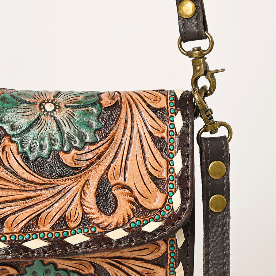 American Darling Hand Tooled Floral Carved Small Cross body Bag Eco-Friendly Vegetable-Tanned Genuine Leather YKK Zipper