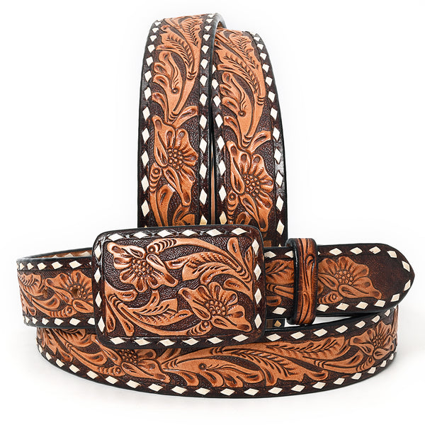 Beautifully Hand Tooled Genuine American Leather Belt Men and Women Bling - Uhorse