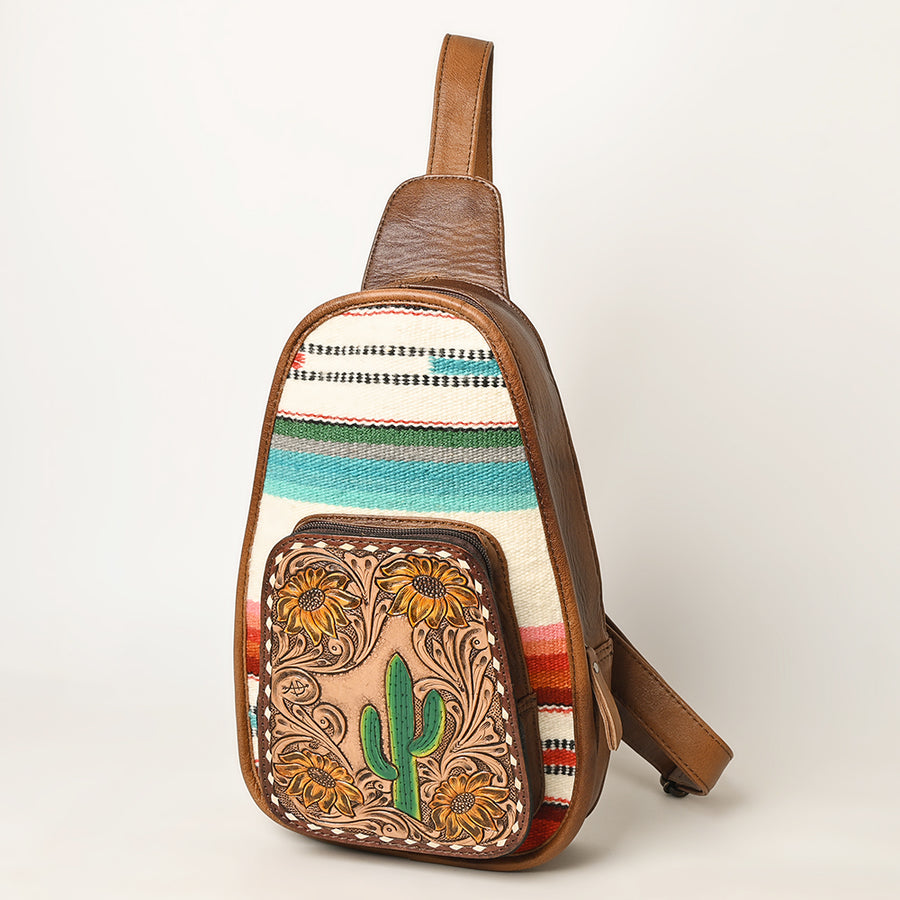 American Darling Saddle Blanket Sling Bag | Floral Tooled Leather Backpack - Uhorse