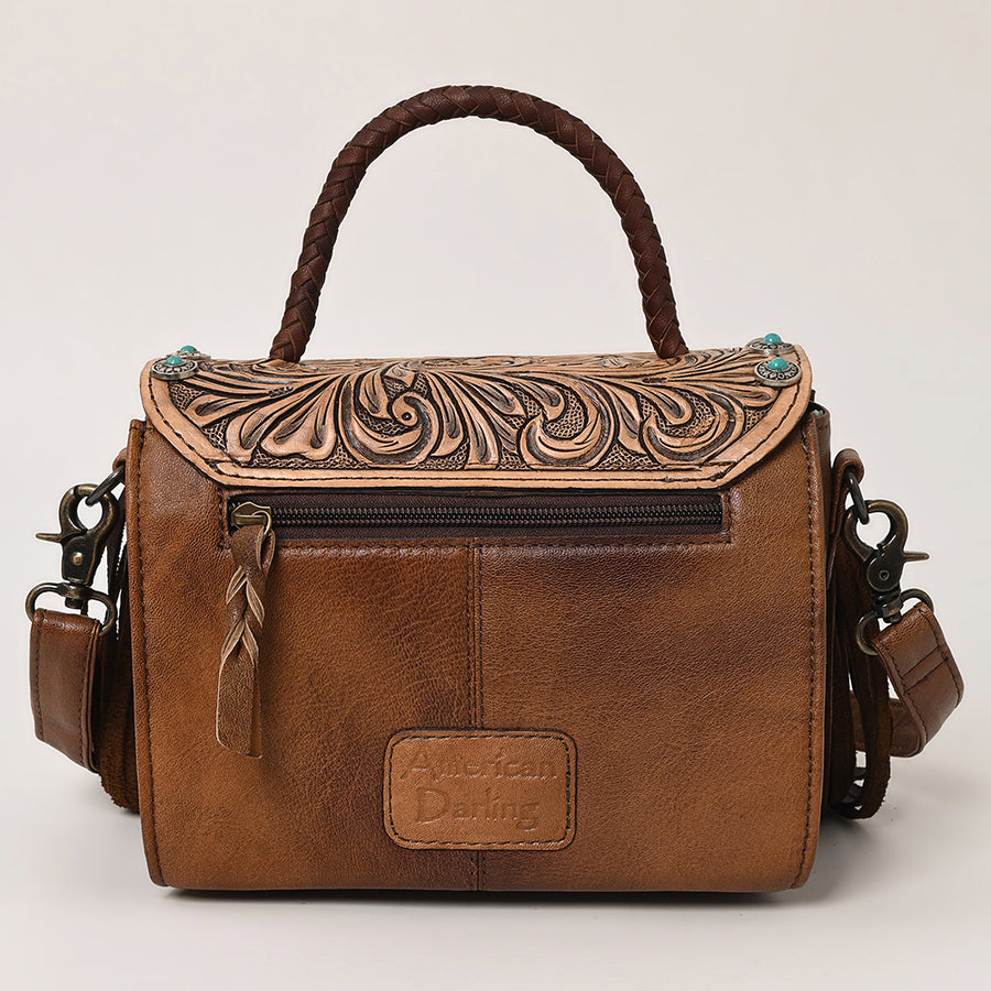 American Darling Western Leather Small Crossbody Bag with Hair-On Cowhide Fringes and Hand Woven Saddle Blanket Flap – Genuine Leather