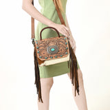 American Darling ADBG1388B Briefcase Hand Tooled Hair On Genuine Leather women bag western handbag purse
