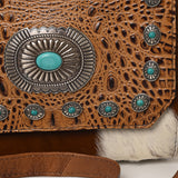 American Darling ADBG1388C Briefcase Hand Tooled Hair On Genuine Leather women bag western handbag purse