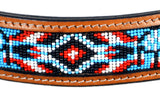 HILASON Western Beaded Hand Tooled Strong Genuine Leather Dog Collar Tan