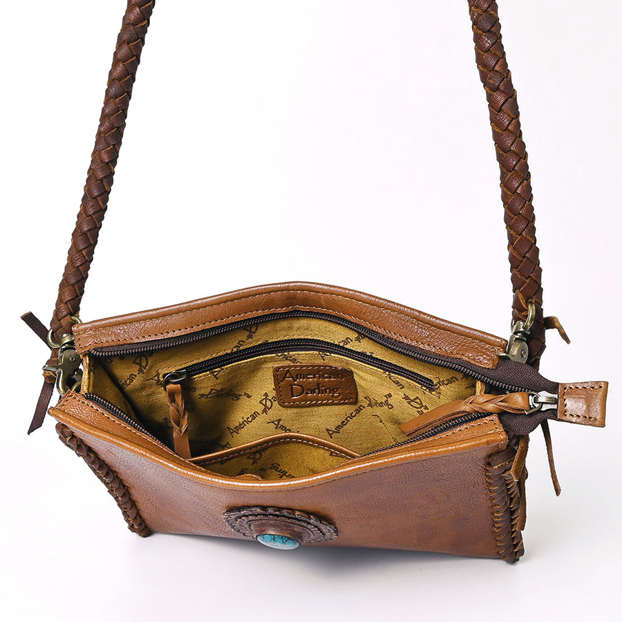 American Darling Cross body Bag Western Genuine Leather Handcrafted Purse with Turquoise Stone and Braided Detail