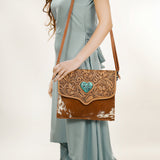 ADBG1389 American Darling Hand Tooled Hair On Genuine Leather Women Bag Western Handbag Purse