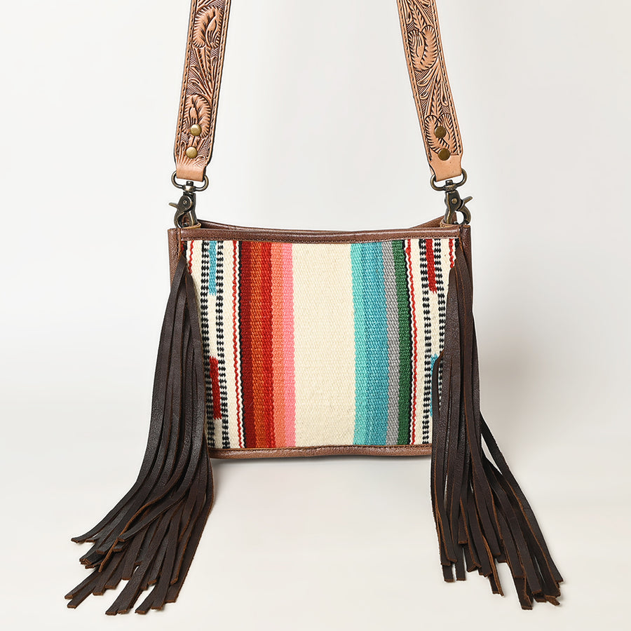 American Darling Messenger Bag Handcrafted from Hand Tooled Floral Carved Genuine Leather with Fringes and YKK Zipper