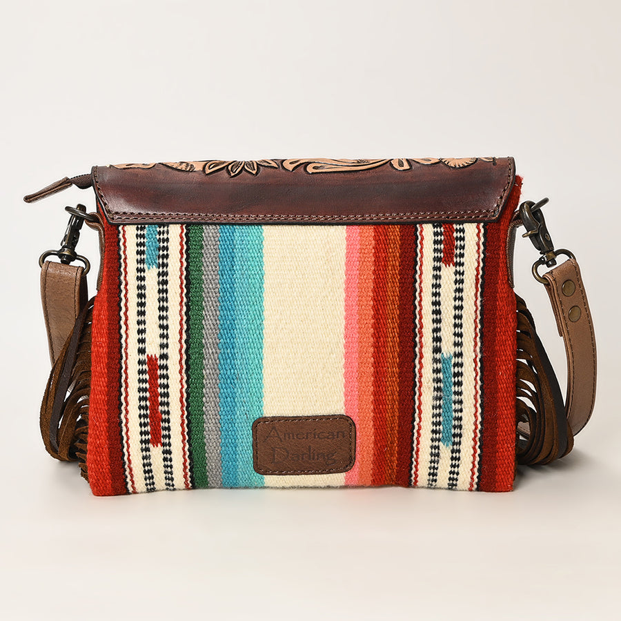 American Darling Cross body Bag Hand Tooled Floral Carved Saddle Blanket Genuine Leather Western Purse with Fringes and YKK Zipper