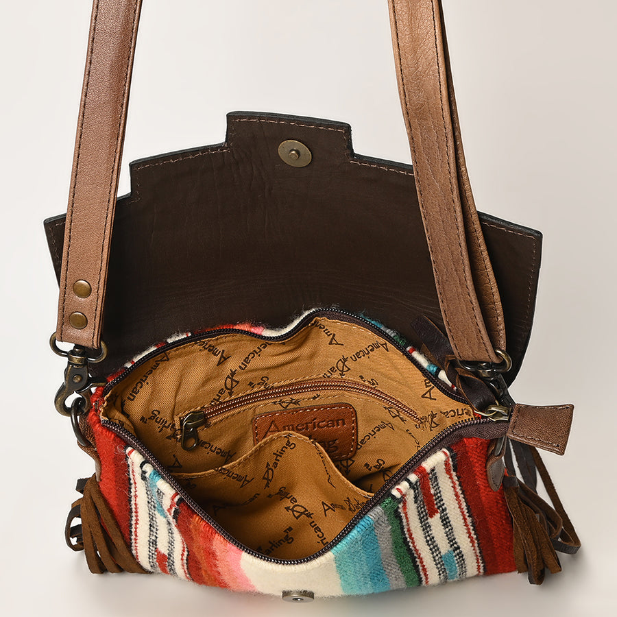 American Darling Cross body Bag Hand Tooled Floral Carved Saddle Blanket Genuine Leather Western Purse with Fringes and YKK Zipper