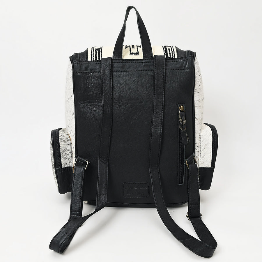 American Darling Backpack for Women, Hand Tooled Floral Leather, Hair-On Cowhide, Turquoise Concho, Genuine Western Leather