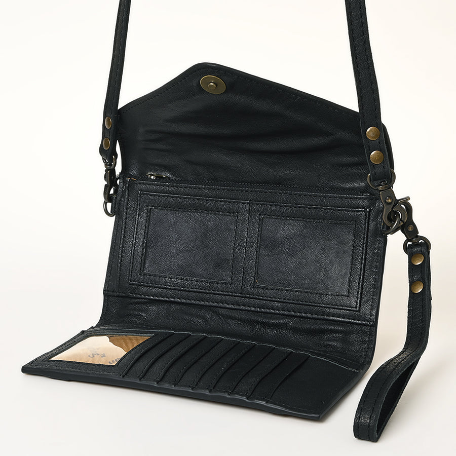American Darling Envelope Western Hand Tooled Genuine Leather and Saddle Blanket Purse with Wristlet and YKK Zipper