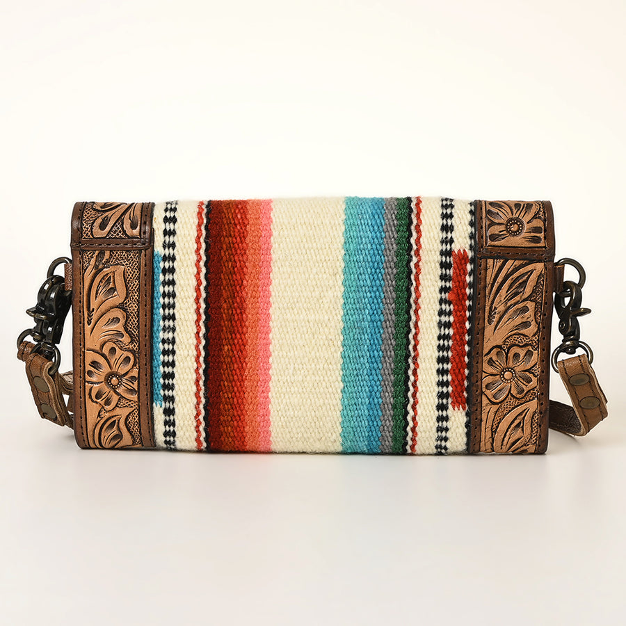 American Darling Envelope Western Hand Tooled Genuine Leather and Saddle Blanket Purse with Wristlet and YKK Zipper