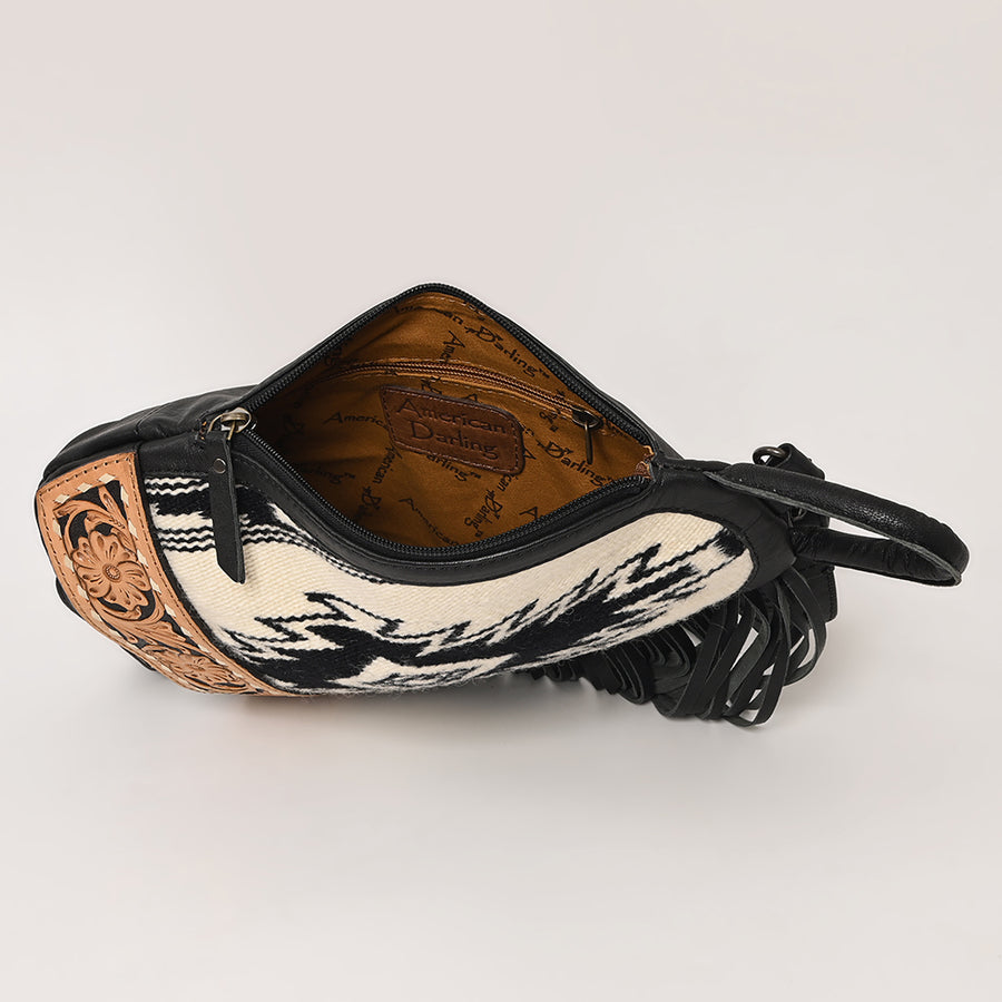 American darling Western Leather Sling Bag with Fringes, Hair-On Cowhide & Saddle Blanket  – Handcrafted, Stylish & Durable, Perfect for Everyday Use