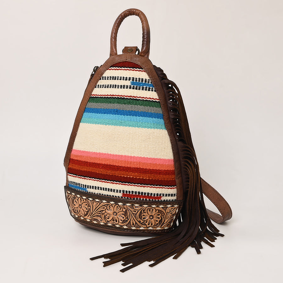 American Darling Handcrafted Western Leather Sling Bag with Floral Carved Design and Saddle Blanket Detail - Uhorse