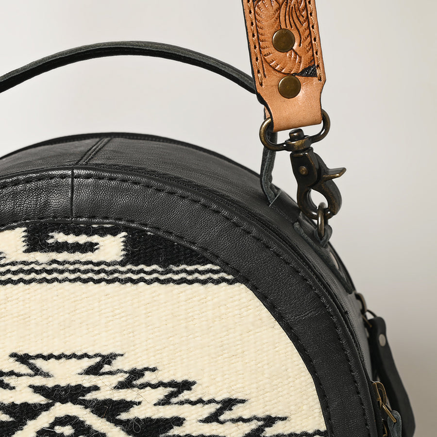 American Darling Western Leather Canteen Bag with Hand Woven Saddle Blanket, Genuine Leather Build & Tooled Shoulder Strap