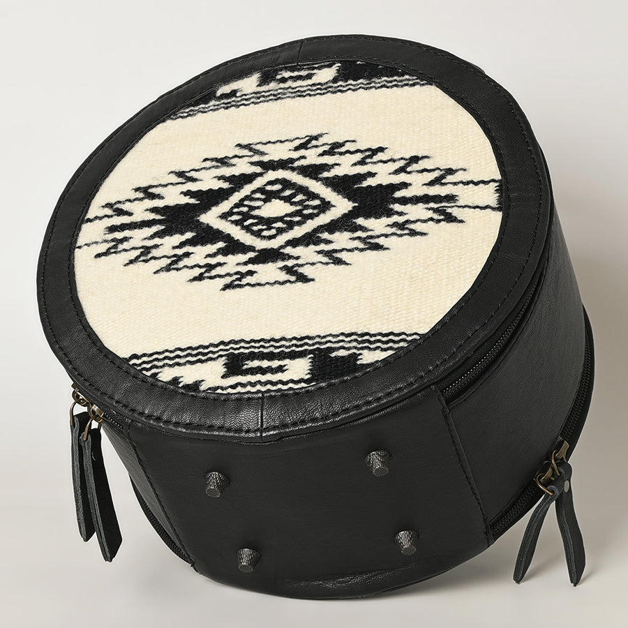 American Darling Western Leather Canteen Bag with Hand Woven Saddle Blanket, Genuine Leather Build & Tooled Shoulder Strap
