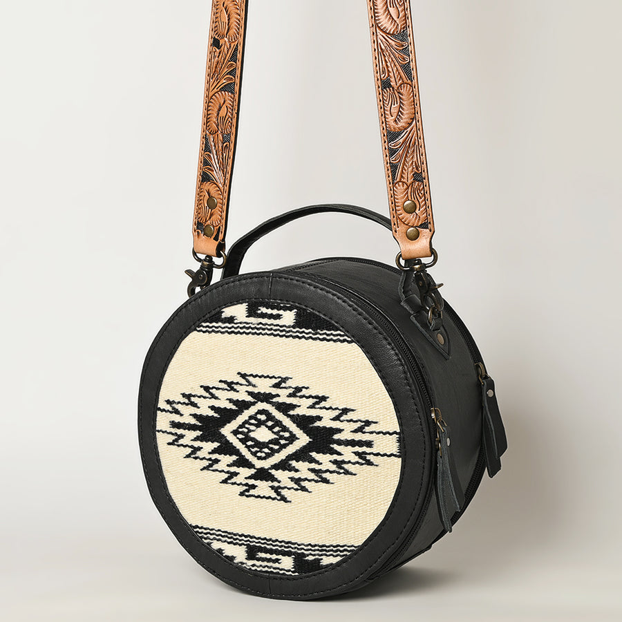 American Darling Western Leather Canteen Bag with Hand Woven Saddle Blanket and Tooled Strap - Uhorse
