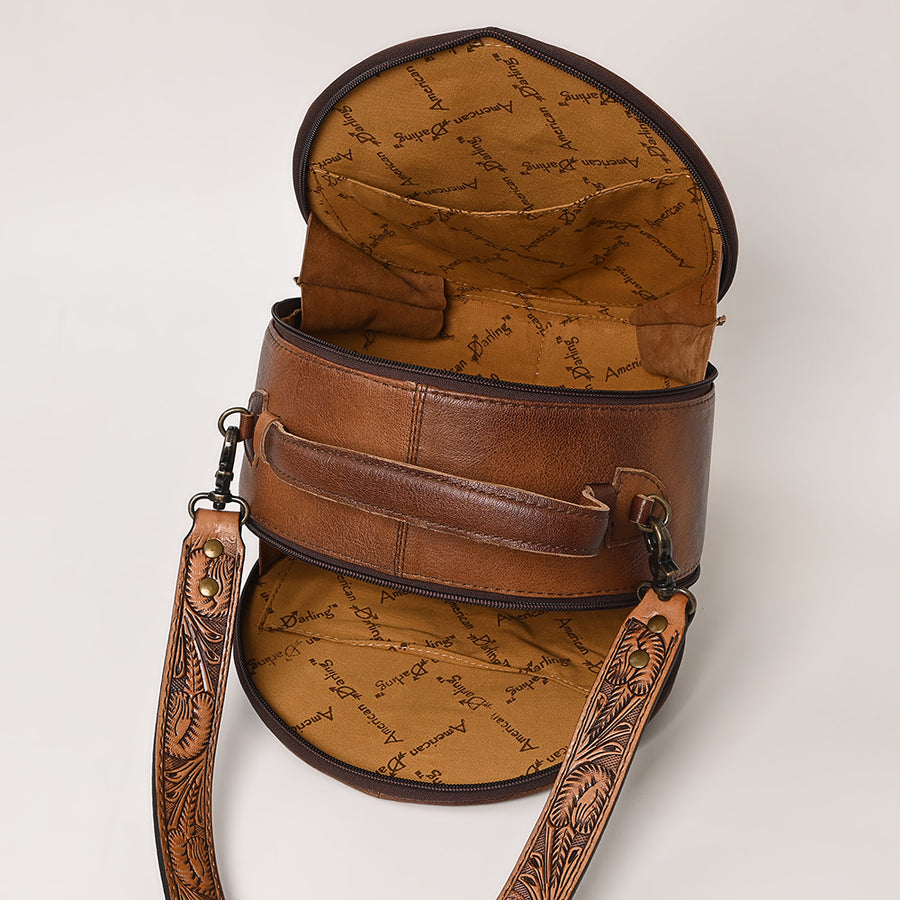 American Darling Western Leather Canteen Bag with Hand Woven Saddle Blanket, Genuine Leather Build & Tooled Shoulder Strap