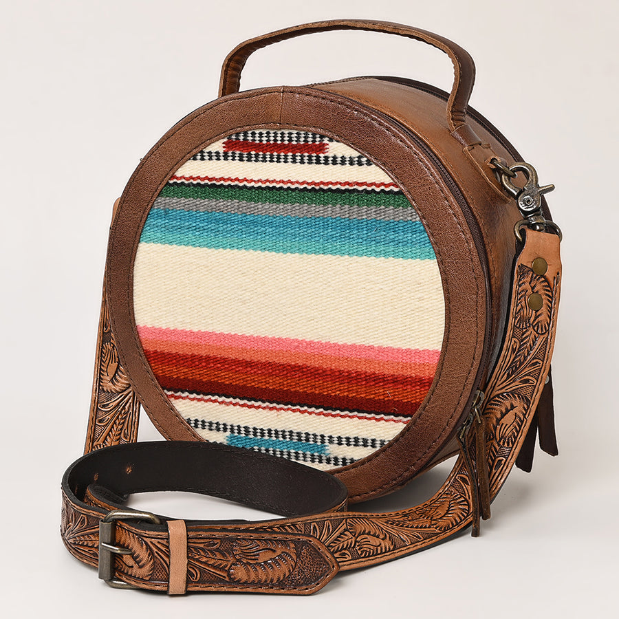 American Darling Western Leather Canteen Bag with Hand Woven Saddle Blanket and Tooled Strap - Uhorse