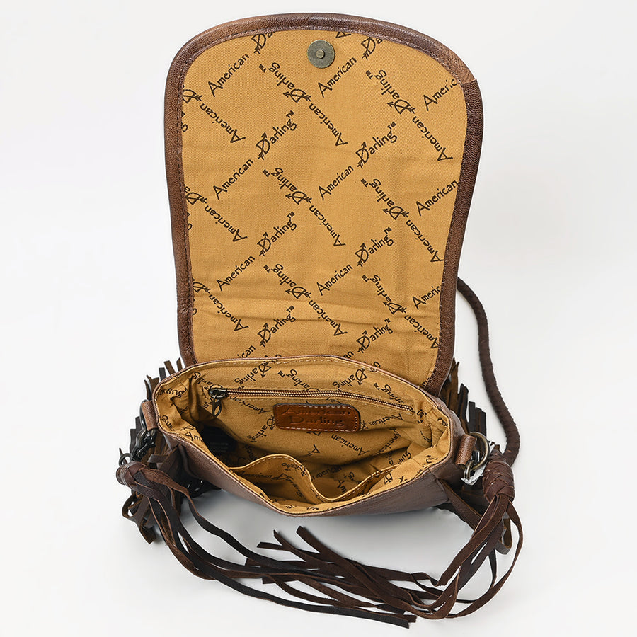 American Darling Western Leather Crossbody Bag with Fringe, Hand Woven Saddle Blanket Front & Genuine Leather Body